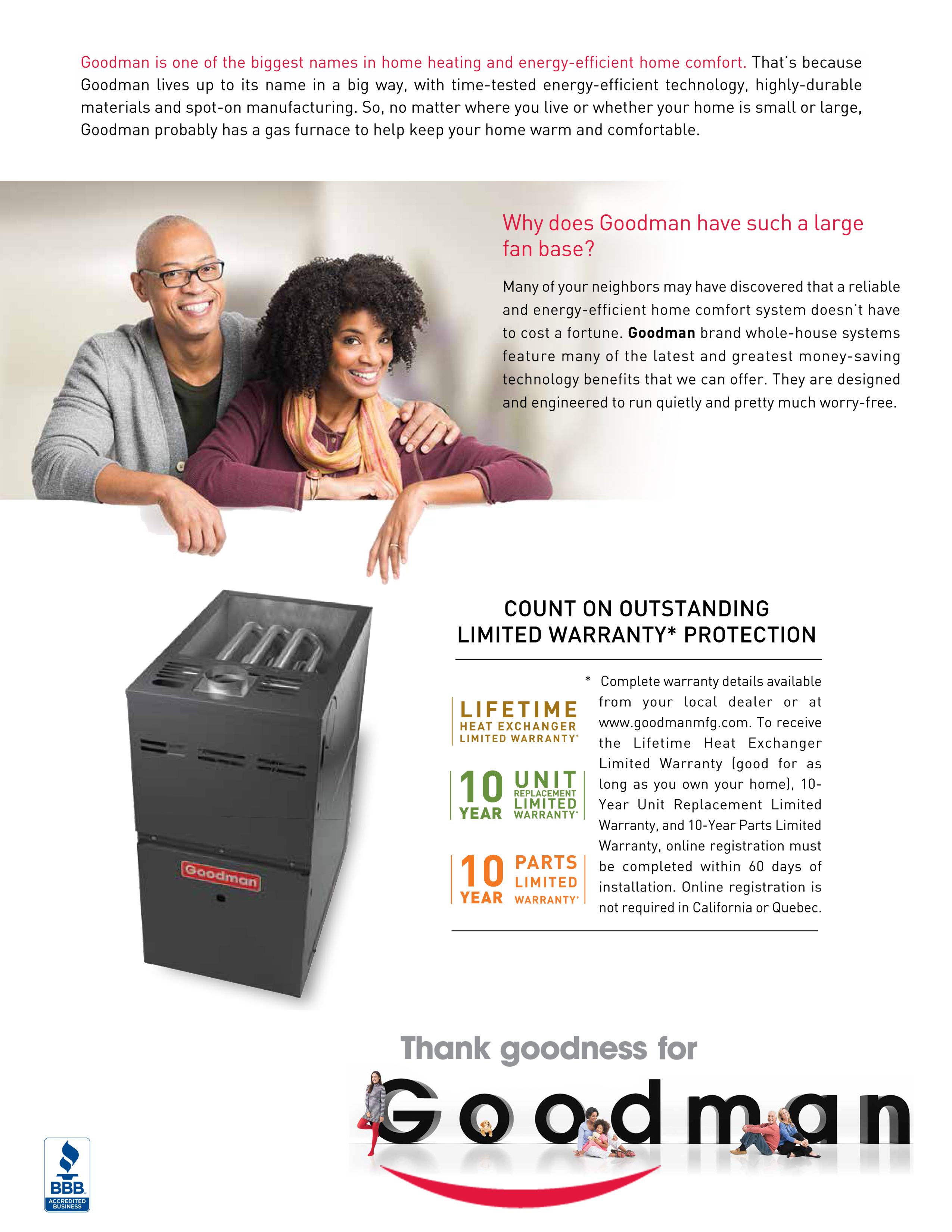 Goodman 80% Two Stage 100K BTU Gas Furnace, GCEC801005CX DOWN-FLOW